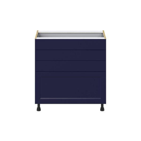 Camellia Painted Midnight Blue Recessed Assembled Base Cabinet with 4 Drawers (33 in. W X 34.5 in. H X 24 in. D)