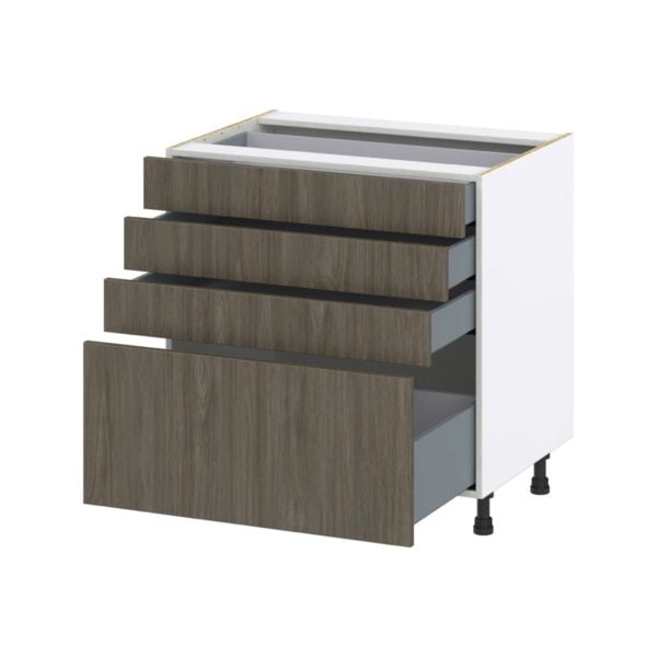 Cordyline Textured Slab Walnut Assembled Base Cabinet with 4 Drawers (33 in. W X 34.5 in. H X 24 in. D)