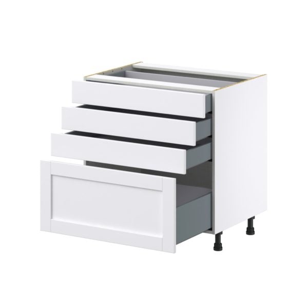 Dahlia Bright White  Shaker Assembled Base Cabinet with 4 Drawers (33 in. W X 34.5 in. H X 24 in. D)