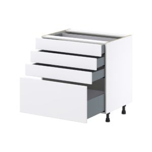 Lily Bright White  Slab Assembled Base Cabinet with 4 Drawers (33 in. W X 34.5 in. H X 24 in. D)