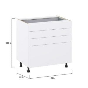 Lily Bright White  Slab Assembled Base Cabinet with 4 Drawers (33 in. W X 34.5 in. H X 24 in. D)