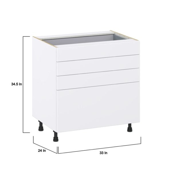 Lily Bright White  Slab Assembled Base Cabinet with 4 Drawers (33 in. W X 34.5 in. H X 24 in. D)