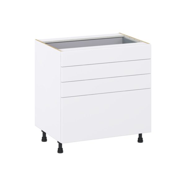 Lily Bright White  Slab Assembled Base Cabinet with 4 Drawers (33 in. W X 34.5 in. H X 24 in. D)