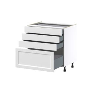 Magnolia Painted Bright White Recessed Assembled Base Cabinet with 4 Drawers (33 in. W X 34.5 in. H X 24 in. D)