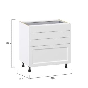 Magnolia Painted Bright White Recessed Assembled Base Cabinet with 4 Drawers (33 in. W X 34.5 in. H X 24 in. D)