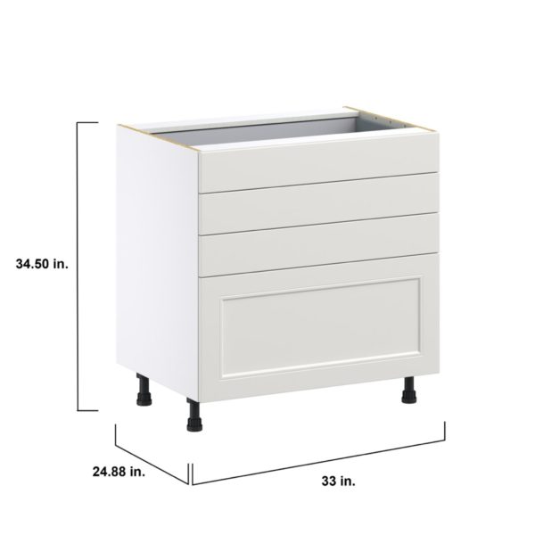 Wisteria Painted Light Gray Recessed Assembled Base Cabinet with 4 Drawers (33 in. W X 34.5 in. H X 24 in. D)