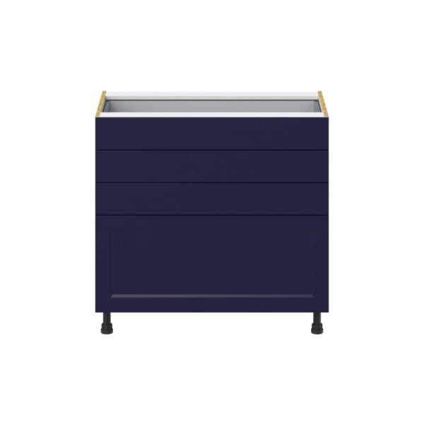 Camellia Painted Midnight Blue Recessed Assembled Base Cabinet with 4 Drawers (36 in. W x 34.5 in. H x 24 in. D)