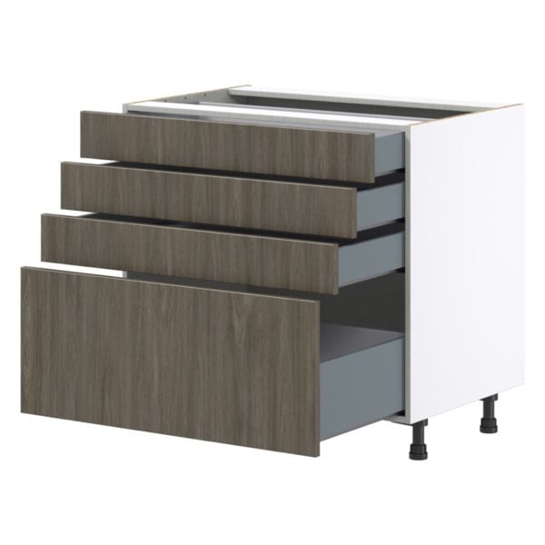 Cordyline Textured Slab Walnut Assembled Base Cabinet with 4 Drawers (36 in. W x 34.5 in. H x 24 in. D)