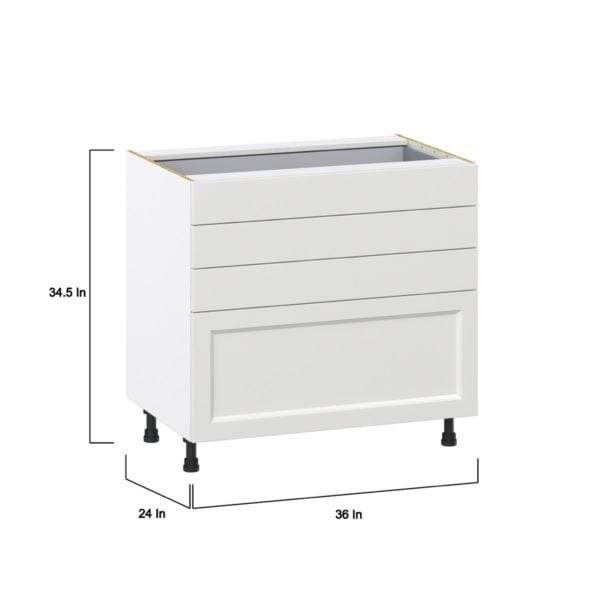 Magnolia Painted Bright White Recessed Assembled Base Cabinet with 4 Drawers (36 in. W x 34.5 in. H x 24 in. D)