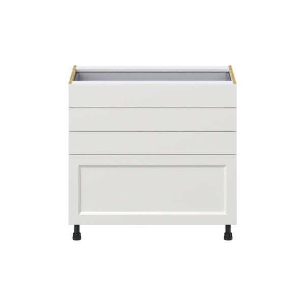 Magnolia Painted Bright White Recessed Assembled Base Cabinet with 4 Drawers (36 in. W x 34.5 in. H x 24 in. D)