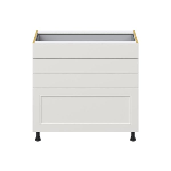 Wisteria Painted Light Gray Recessed Assembled Base Cabinet with 4 Drawers (36 in. W x 34.5 in. H x 24 in. D)