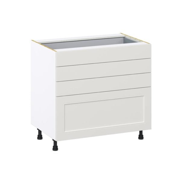 Wisteria Painted Light Gray Recessed Assembled Base Cabinet with 4 Drawers (36 in. W x 34.5 in. H x 24 in. D)