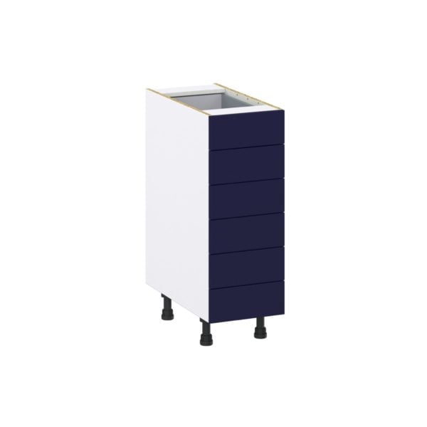 Camellia Painted Midnight Blue Recessed Assembled Base Cabinet with 6 Drawers (12 in. W X 34.5 in. H X 24 in. D)