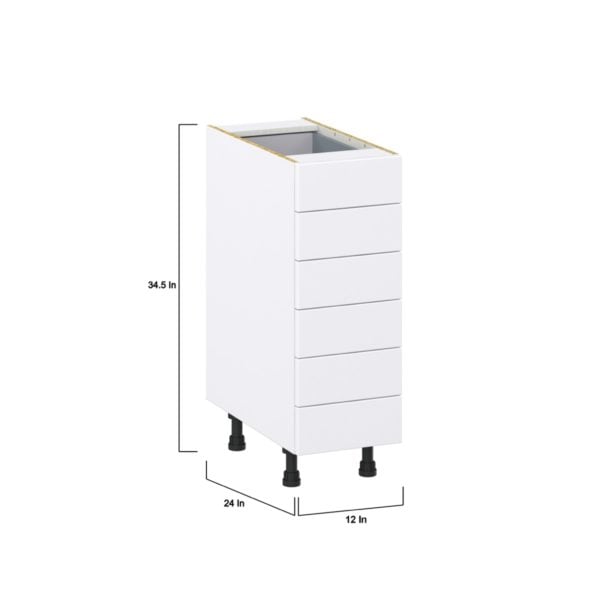 Dahlia Bright White  Shaker Assembled Base Cabinet with 6 Drawers (12 in. W X 34.5 in. H X 24 in. D)