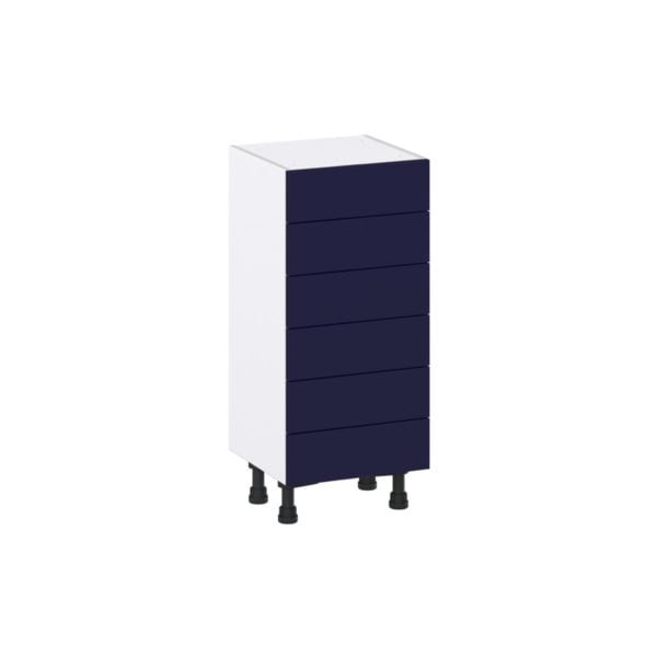 Camellia Painted Midnight Blue Recessed Assembled Shallow Base Cabinet with 6 Drawers (15 in. W x 34.5 in. H x 14 in. D)