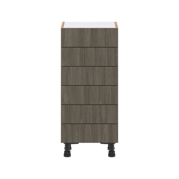 Cordyline Textured Slab Walnut Assembled Shallow Base Cabinet with 6 Drawers (15 in. W x 34.5 in. H x 14 in. D)