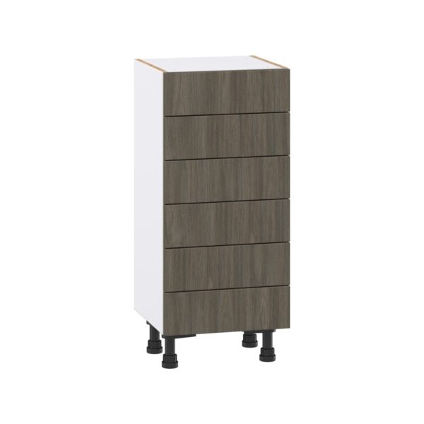 Cordyline Textured Slab Walnut Assembled Shallow Base Cabinet with 6 Drawers (15 in. W x 34.5 in. H x 14 in. D)