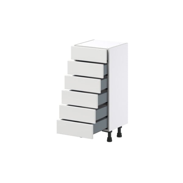 Magnolia Painted Bright White Recessed Assembled Shallow Base Cabinet with 6 Drawers (15 in. W x 34.5 in. H x 14 in. D)