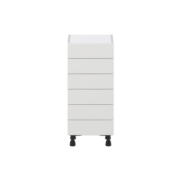 Magnolia Painted Bright White Recessed Assembled Shallow Base Cabinet with 6 Drawers (15 in. W x 34.5 in. H x 14 in. D)