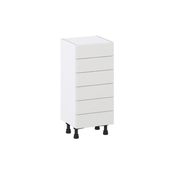 Magnolia Painted Bright White Recessed Assembled Shallow Base Cabinet with 6 Drawers (15 in. W x 34.5 in. H x 14 in. D)