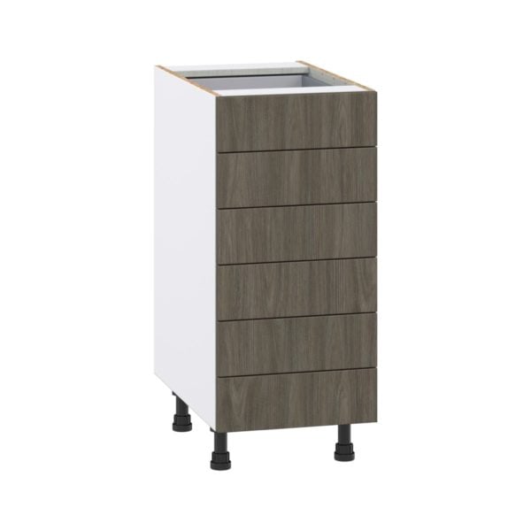 Cordyline Textured Slab Walnut Assembled Base Cabinet with 6 Drawers (15 in. W x 34.5 in. H x 24 in. D)