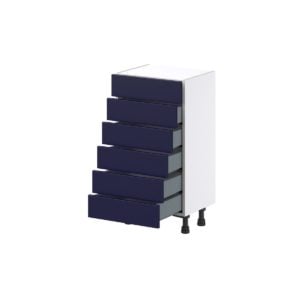 Camellia Painted Midnight Blue Recessed Assembled Shallow Base Cabinet with 6 Drawers (18 in. W x 34.5 in. H x 14 in. D)