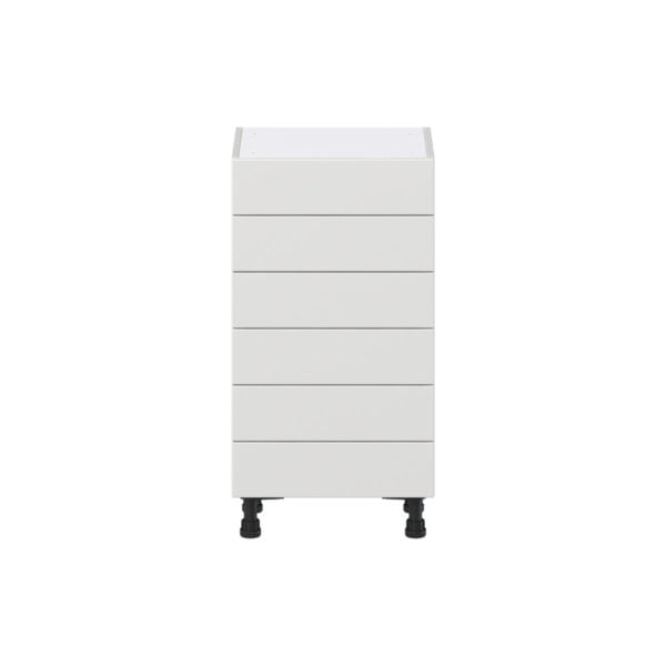 Magnolia Painted Bright White Recessed Assembled Shallow Base Cabinet with 6 Drawers (18 in. W x 34.5 in. H x 14 in. D)