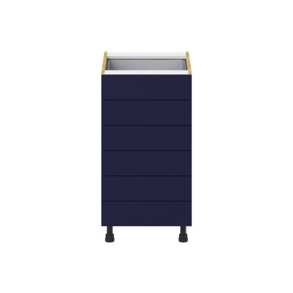 Camellia Painted Midnight Blue Recessed Assembled Base Cabinet with 6 Drawers (18 in. W x 34.5 in. H x 24 in. D)