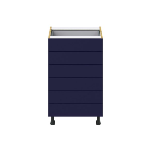 Camellia Painted Midnight Blue Recessed Assembled Base Cabinet with 6 Drawers (21 in. W X 34.5 in. H X 24 in. D)