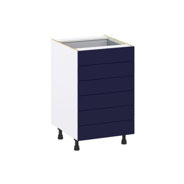 Camellia Painted Midnight Blue Recessed Assembled Base Cabinet with 6 Drawers (21 in. W X 34.5 in. H X 24 in. D)