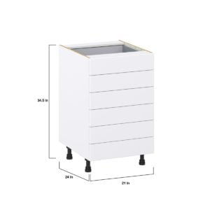 Dahlia Bright White  Shaker Assembled Base Cabinet with 6 Drawers (21 in. W X 34.5 in. H X 24 in. D)