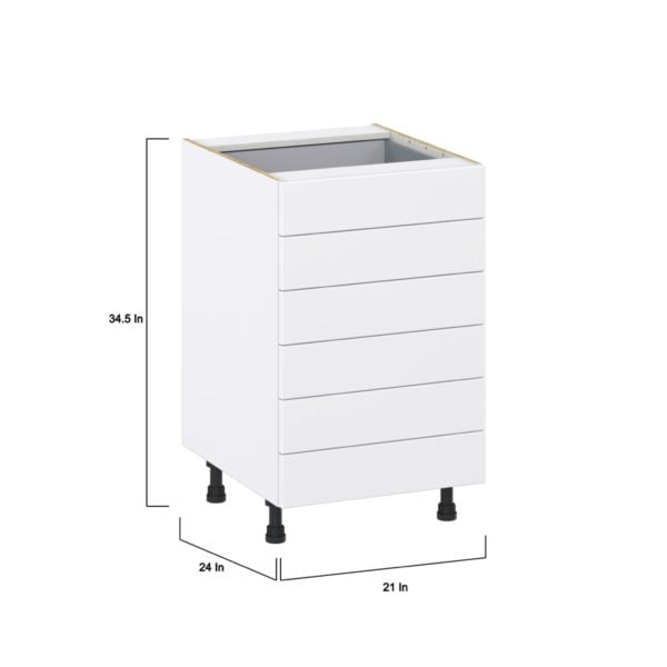 Lily Bright White  Slab Assembled Base Cabinet with 6 Drawers (21 in. W X 34.5 in. H X 24 in. D)