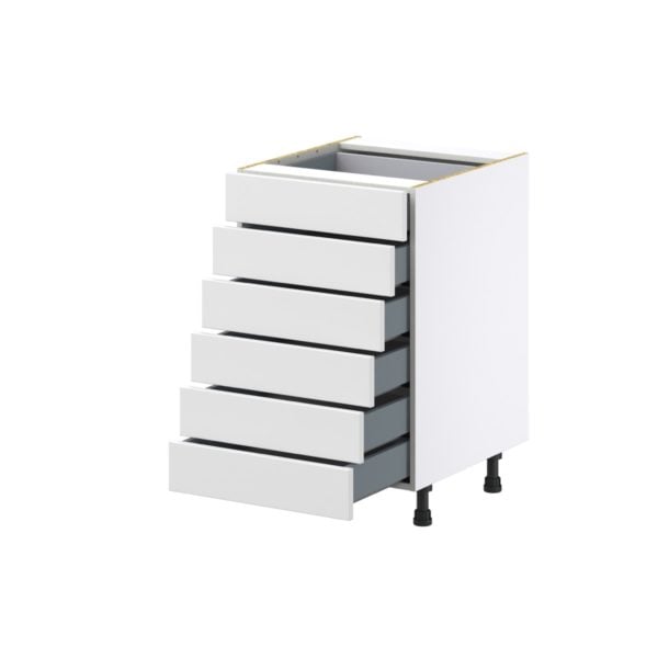 Magnolia Painted Bright White Recessed Assembled Base Cabinet with 6 Drawers (21 in. W X 34.5 in. H X 24 in. D)