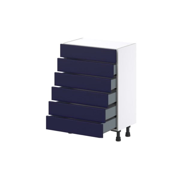 Camellia Painted Midnight Blue Recessed Assembled Shallow Base Cabinet with 6 Drawers (24 in. W x 34.5 in. H x 14 in. D)