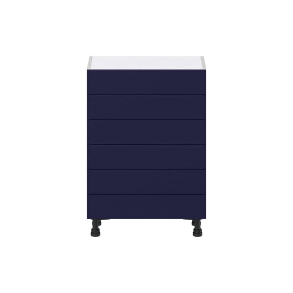 Camellia Painted Midnight Blue Recessed Assembled Shallow Base Cabinet with 6 Drawers (24 in. W x 34.5 in. H x 14 in. D)