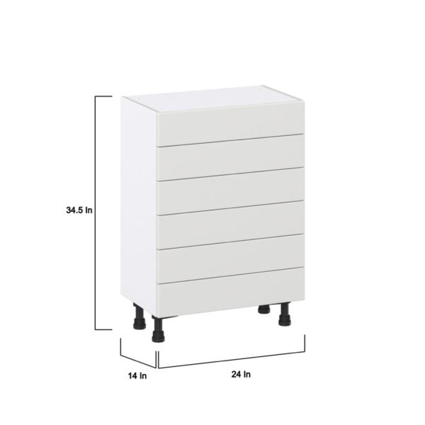 Magnolia Painted Bright White Recessed Assembled Shallow Base Cabinet with 6 Drawers (24 in. W x 34.5 in. H x 14 in. D)