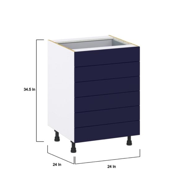 Camellia Painted Midnight Blue Recessed Assembled Base Cabinet with 6 Drawers (24 in. W x 34.5 in. H x 24 in. D)