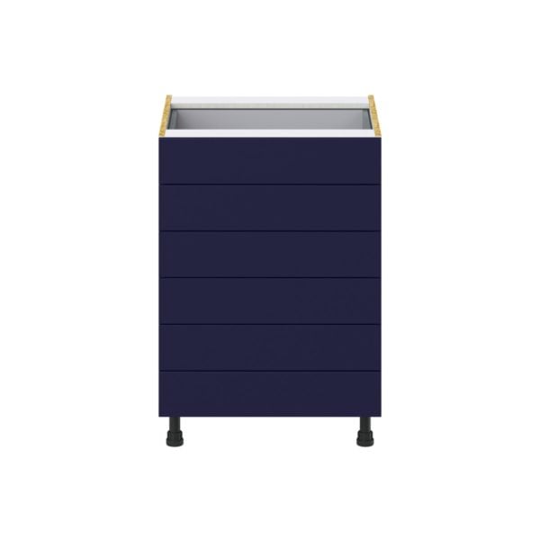 Camellia Painted Midnight Blue Recessed Assembled Base Cabinet with 6 Drawers (24 in. W x 34.5 in. H x 24 in. D)