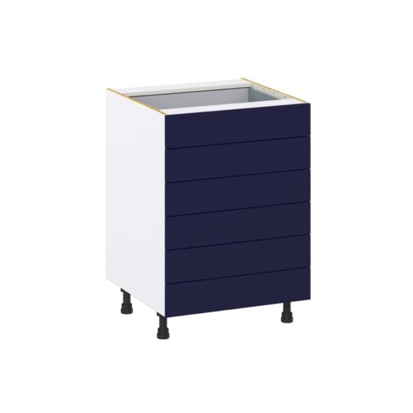 Camellia Painted Midnight Blue Recessed Assembled Base Cabinet with 6 Drawers (24 in. W x 34.5 in. H x 24 in. D)