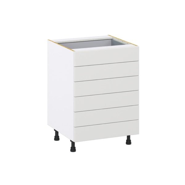 Magnolia Painted Bright White Recessed Assembled Base Cabinet with 6 Drawers (24 in. W x 34.5 in. H x 24 in. D)