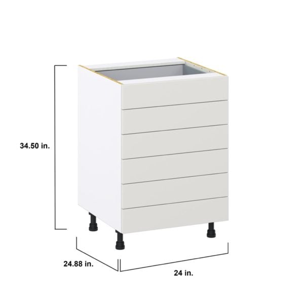 Wisteria Painted Light Gray Recessed Assembled Base Cabinet with 6 Drawers (24 in. W x 34.5 in. H x 24 in. D)