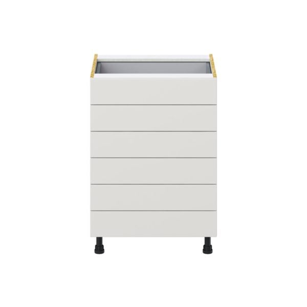 Wisteria Painted Light Gray Recessed Assembled Base Cabinet with 6 Drawers (24 in. W x 34.5 in. H x 24 in. D)