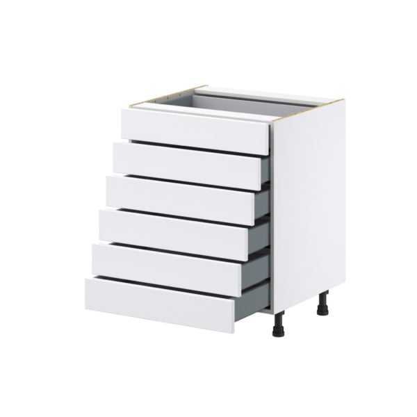 Dahlia Bright White  Shaker Assembled Base Cabinet with 6 Drawers (27 in. W X 34.5 in. H X 24 in. D)