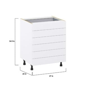 Dahlia Bright White  Shaker Assembled Base Cabinet with 6 Drawers (27 in. W X 34.5 in. H X 24 in. D)