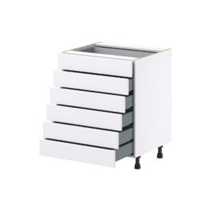 Lily Bright White  Slab Assembled Base Cabinet with 6 Drawers (27 in. W X 34.5 in. H X 24 in. D)