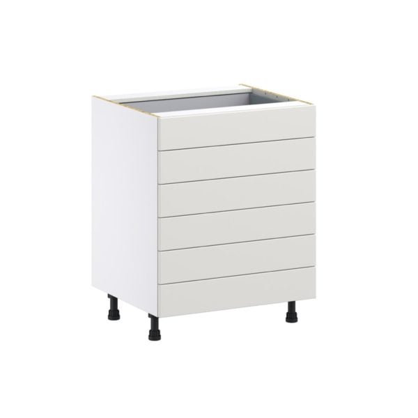 Wisteria Painted Light Gray Recessed Assembled Base Cabinet with 6 Drawers (27 in. W X 34.5 in. H X 24 in. D)