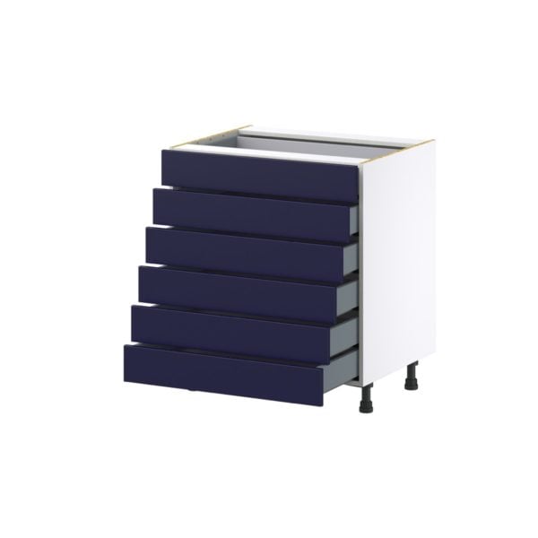 Camellia Painted Midnight Blue Recessed Assembled Base Cabinet with 6 Drawers (30 in. W x 34.5 in. H x 24 in. D)