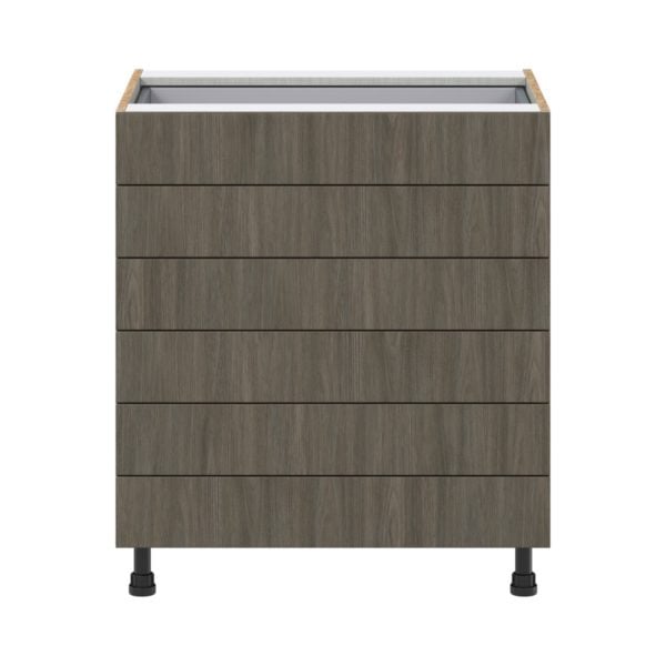 Cordyline Textured Slab Walnut Assembled Base Cabinet with 6 Drawers (30 in. W x 34.5 in. H x 24 in. D)