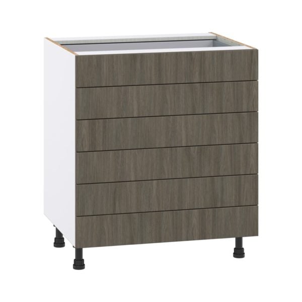 Cordyline Textured Slab Walnut Assembled Base Cabinet with 6 Drawers (30 in. W x 34.5 in. H x 24 in. D)