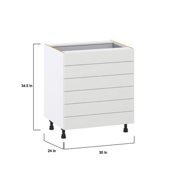 Magnolia Painted Bright White Recessed Assembled Base Cabinet with 6 Drawers (30 in. W x 34.5 in. H x 24 in. D)